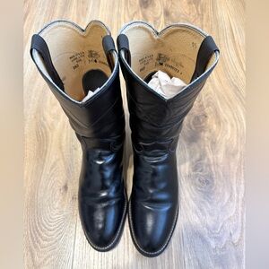 Justin Black Leather Pull On Western Boots Men’s 8.5D Style 3172 Made in USA